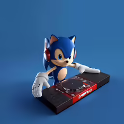 toy of sonic the hedge is pointing at his radio