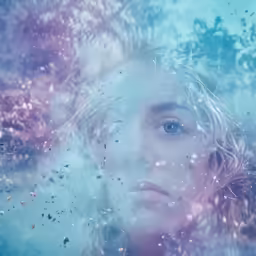 a close up of a person looking through a window