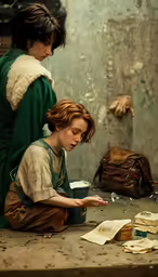 a woman sitting at a table with a child