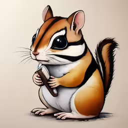 a cartoon style picture of a mouse with an orange, white and black stripe on its chest