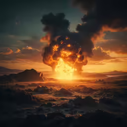 a large explosion cloud rises out from the ground