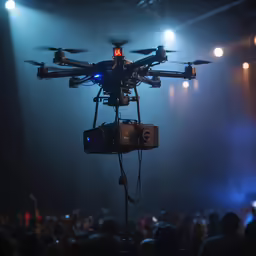 a person is filming another person behind a small helicopter