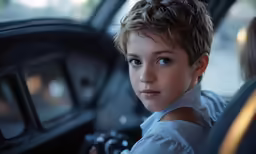 a close up of a person sitting in a car