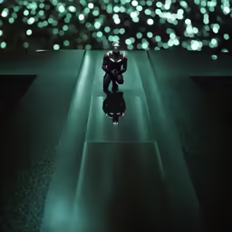 a dark figure is standing on top of a dark walkway