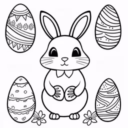 an easter rabbit standing by the eggs