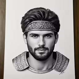 a drawing of a bearded man with his hair styled