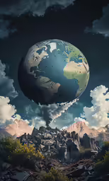 the earth is floating above a mountain valley