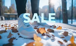 a white pair of sneakers with text sale