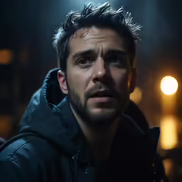 a man in hooded jacket looking to his left