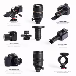 a photo of various cameras with lenses