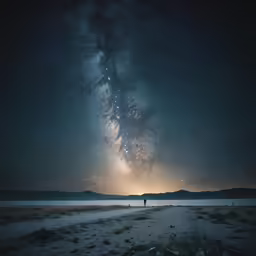 a man standing alone looking at the stars in the sky