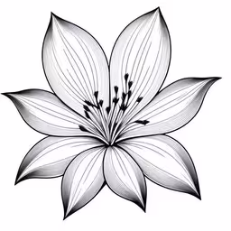 a black and white flower in line drawing,black and white drawing of a lily flower