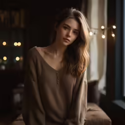 young woman looking at camera in the dark