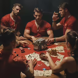 a group of men and women playing poker on a table