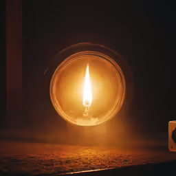 a glowing object on a surface with a light on top
