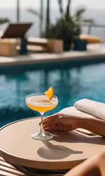 woman holding glass of cocktail by pool