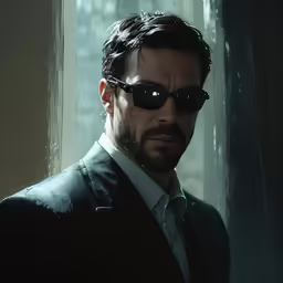 the man in the suit is wearing shades