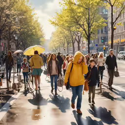 a crowd of people are walking down a street with umbrellas