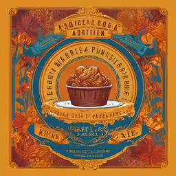 a graphic design for a pub called the facuccia del aurita,a label from an autumnal treat with pies in a round