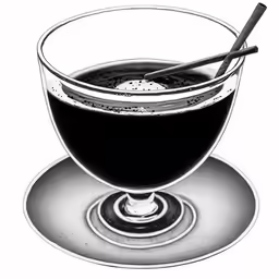 black and white image of an iced cup filled with beverage