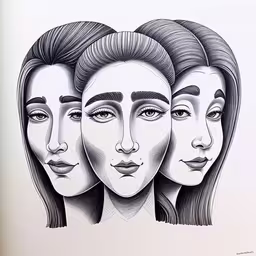 three women with black and white makeup,three women are lined up together looking to the side,three women