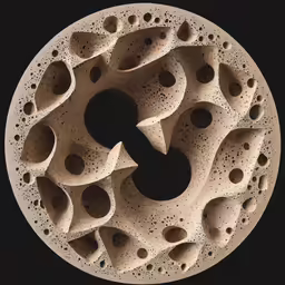 a circular structure with holes and some rocks in it