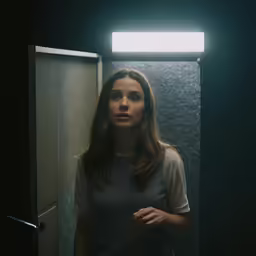 the young woman is in front of the mirror