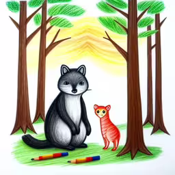 a painting with a cat and a fox
