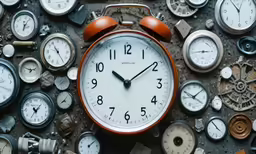 a group of clocks are laying on the ground