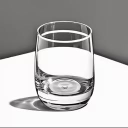 a clear glass with water inside sits on a table