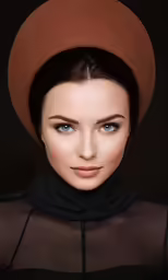 a woman with a hat is shown wearing a black top