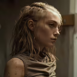 a close - up of a woman with dirty hair