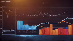 an image of graphs and numbers on the dashboard of a car,a view of a black computer monitor with an orange and blue bar graph