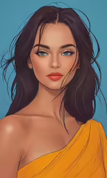 a girl with blue eyes and a yellow top