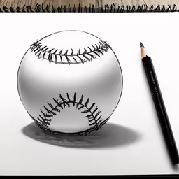 a drawing of a baseball and a pencil