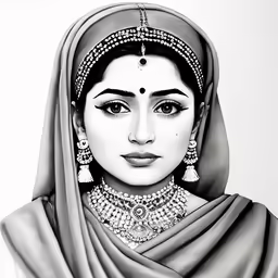 an artistic drawing of a woman with a headscarf