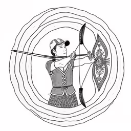 an illustration of a girl shooting an arrow with her bow and arrow in the other hand,drawing with a girl who is playing with a bow and arrows