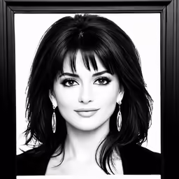 the black and white image shows an asian woman wearing earrings
