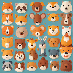 a group of paper animals made out of paper,an assortment of cut out bear heads, including the ears