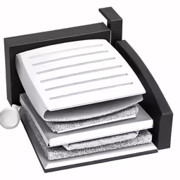 a stack of white towels sits on the front of a black towel rack