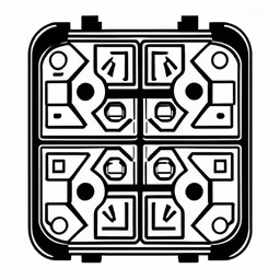 an open case with several buttons in it,a black and white drawing of an old fashioned machine