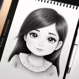 an ink drawing of a young girl