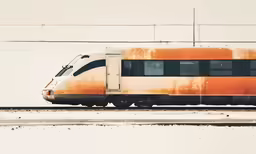 a rusted train passing by a wall