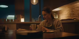 a woman is drinking a cup of coffee