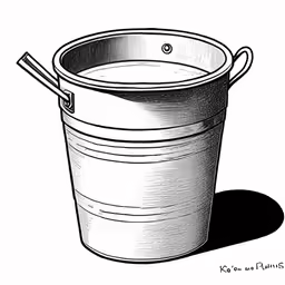 a white bucket filled with liquid and a straw