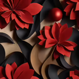 an abstract background with red paper flowers