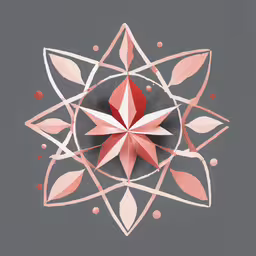 an origami style design is seen against a grey background,the abstract piece is pink and red with geometric shapes