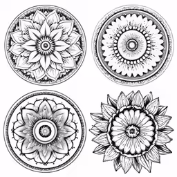 four sunflowers are arranged around the same circle