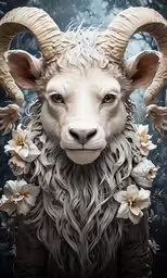 an illustration of a ram with white hair and horns
