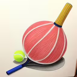a drawing of a tennis ball and racket